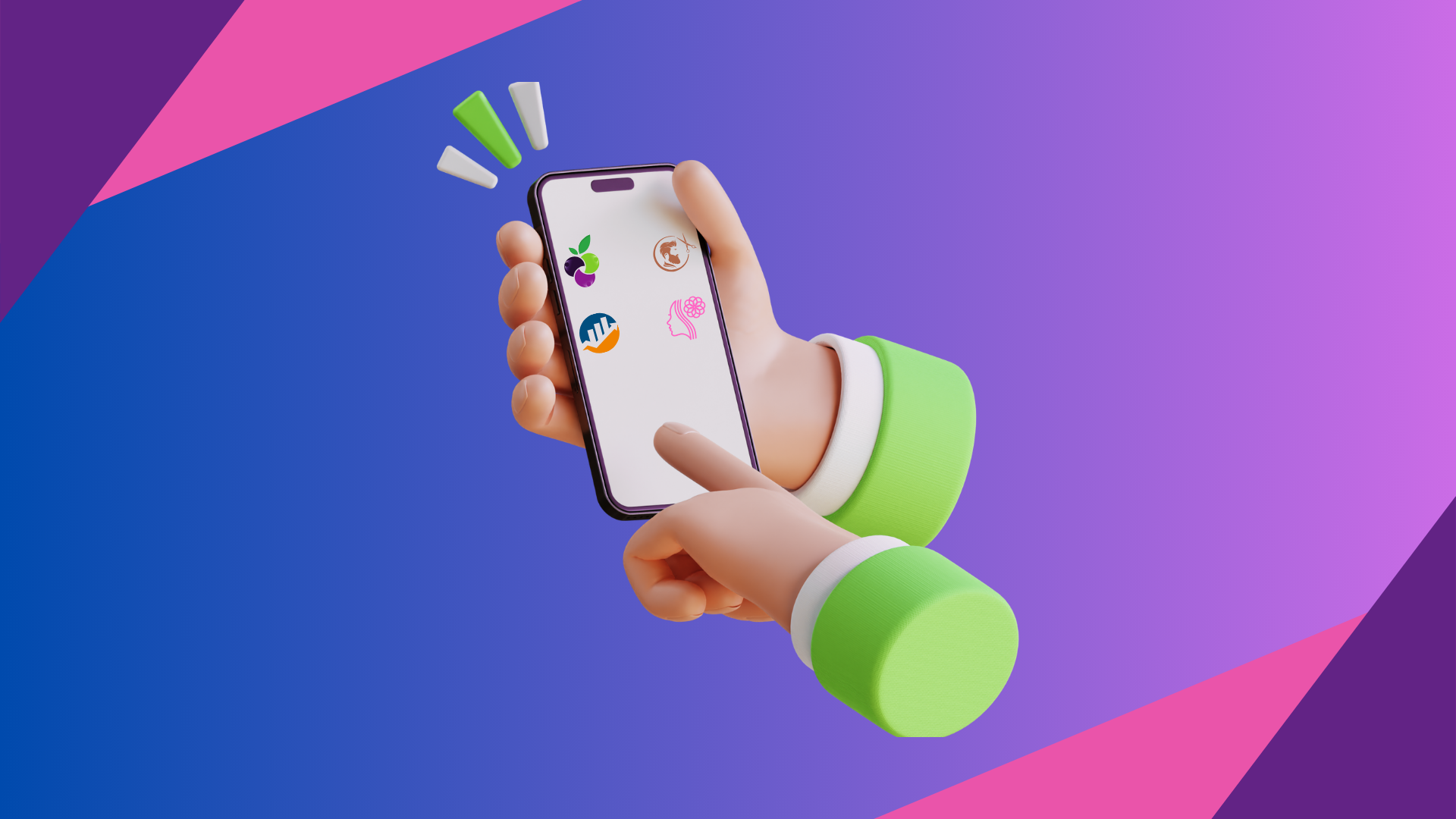 Illustrzione 3d con mano che utilizza un'app per i piccoli negozi locali