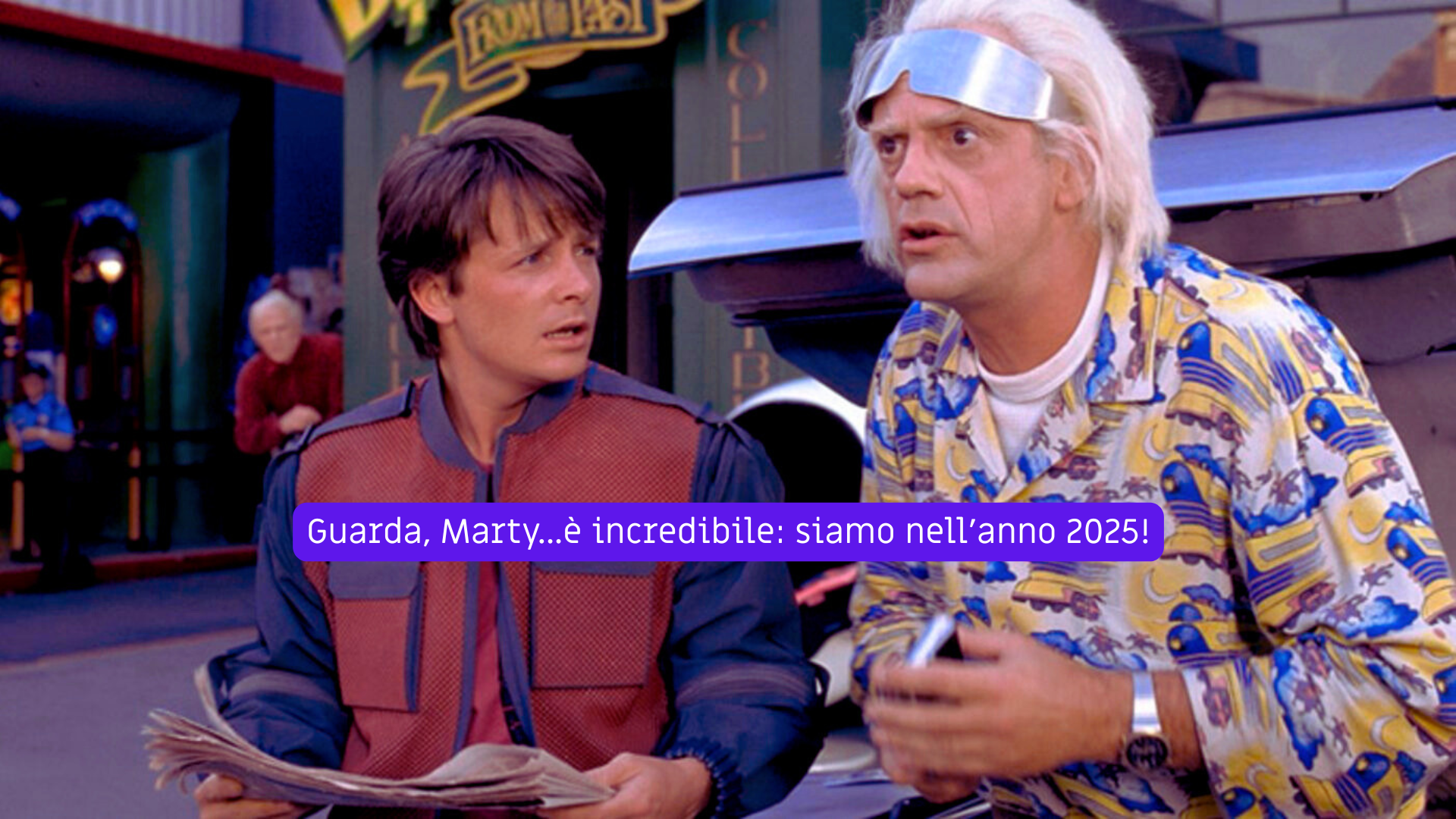 Ritorno al futuro-immagine retrò futuristica sul concetto di TikTok e Instagram in TV